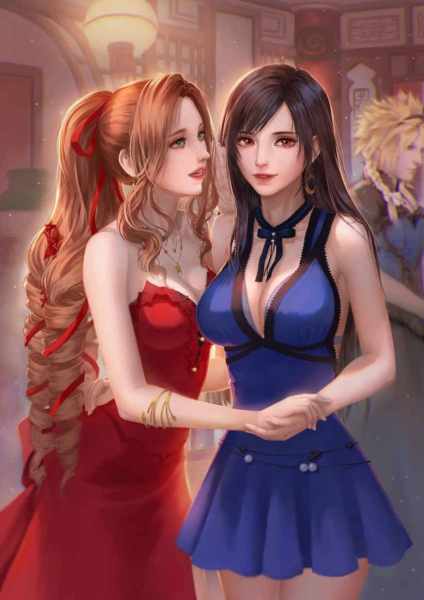 tifa lockhart, cloud strife, and aerith gainsborough (final fantasy and 2 more) drawn by yongning