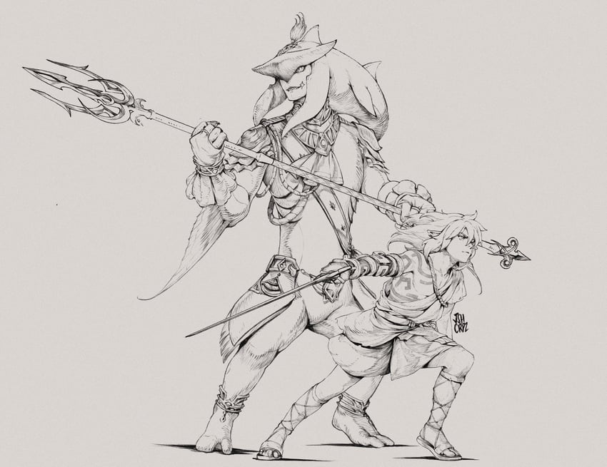 link and sidon (the legend of zelda and 2 more) drawn by josh_corpuz