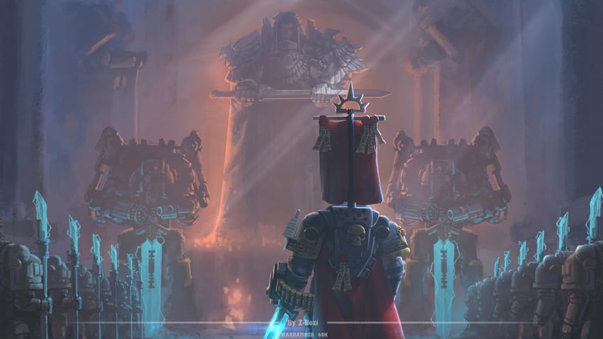 adeptus astartes and emperor of mankind (warhammer 40k) drawn by zhang_bozi
