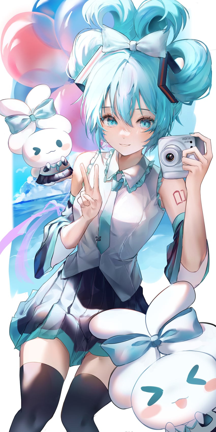 hatsune miku, cinnamoroll, and cinnamiku (vocaloid and 2 more) drawn by ramune_(raamu)