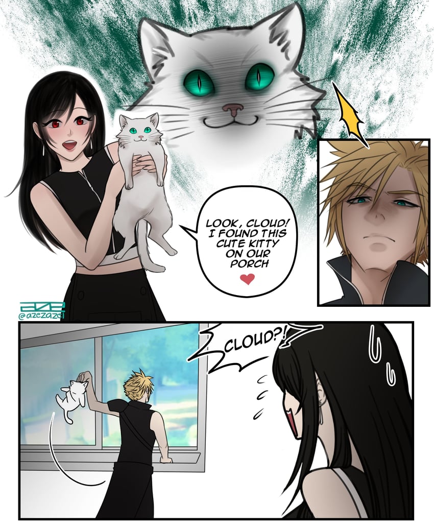 tifa lockhart, cloud strife, and sephiroth (final fantasy and 2 more) drawn by azezazel