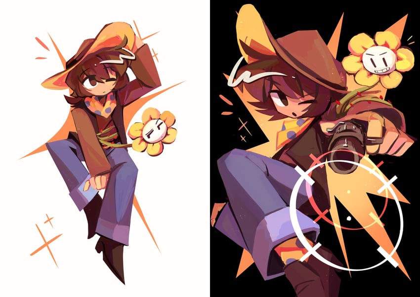 flowey and clover (undertale and 1 more) drawn by st4ngray