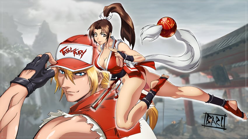 shiranui mai and terry bogard (street fighter and 2 more) drawn by oobari_masami