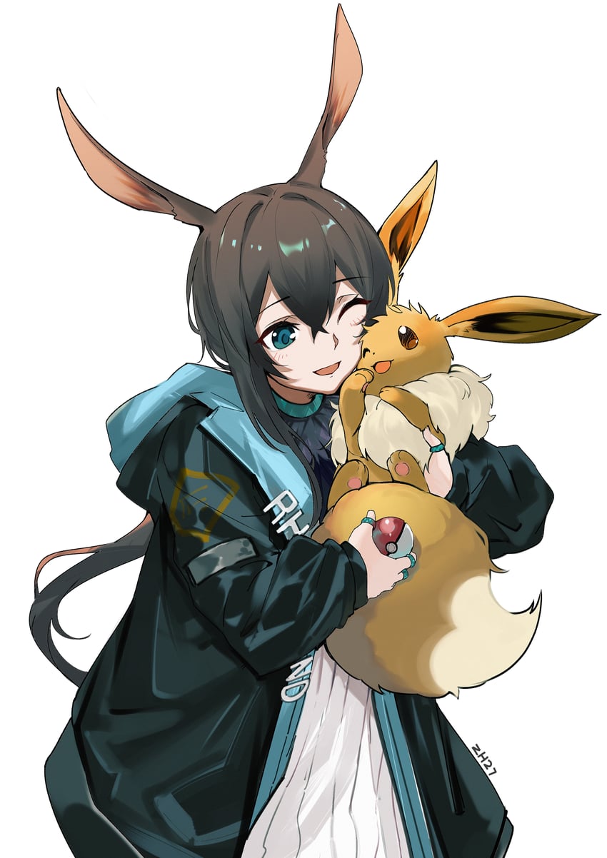 amiya and eevee (pokemon and 1 more) drawn by zh27