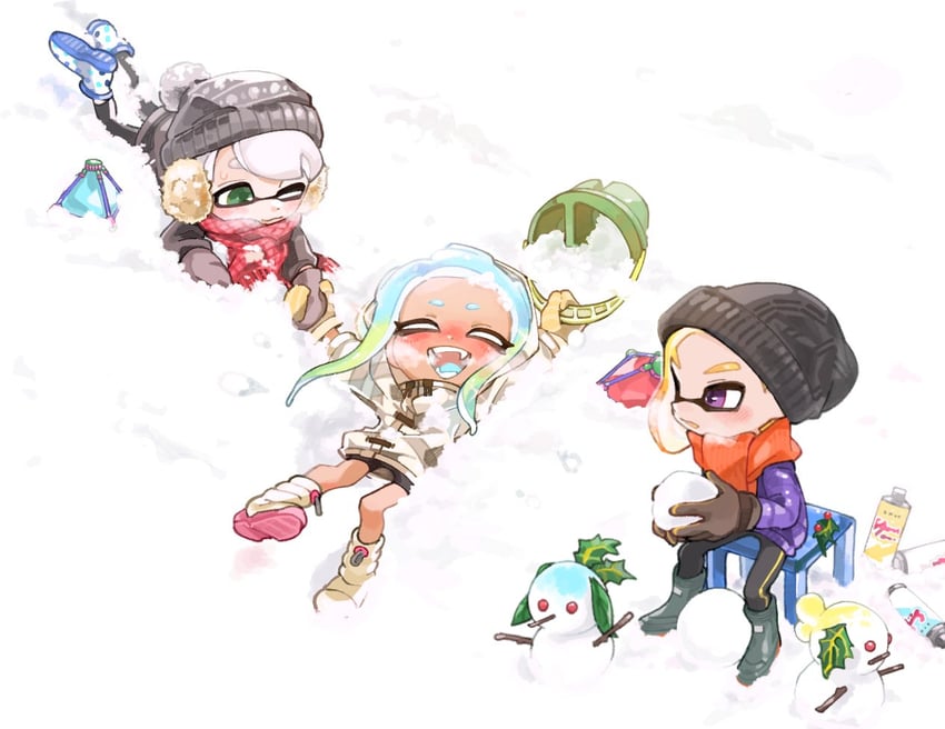 inkling player character, octoling player character, octoling girl, and inkling boy (splatoon and 1 more) drawn by spl8ya