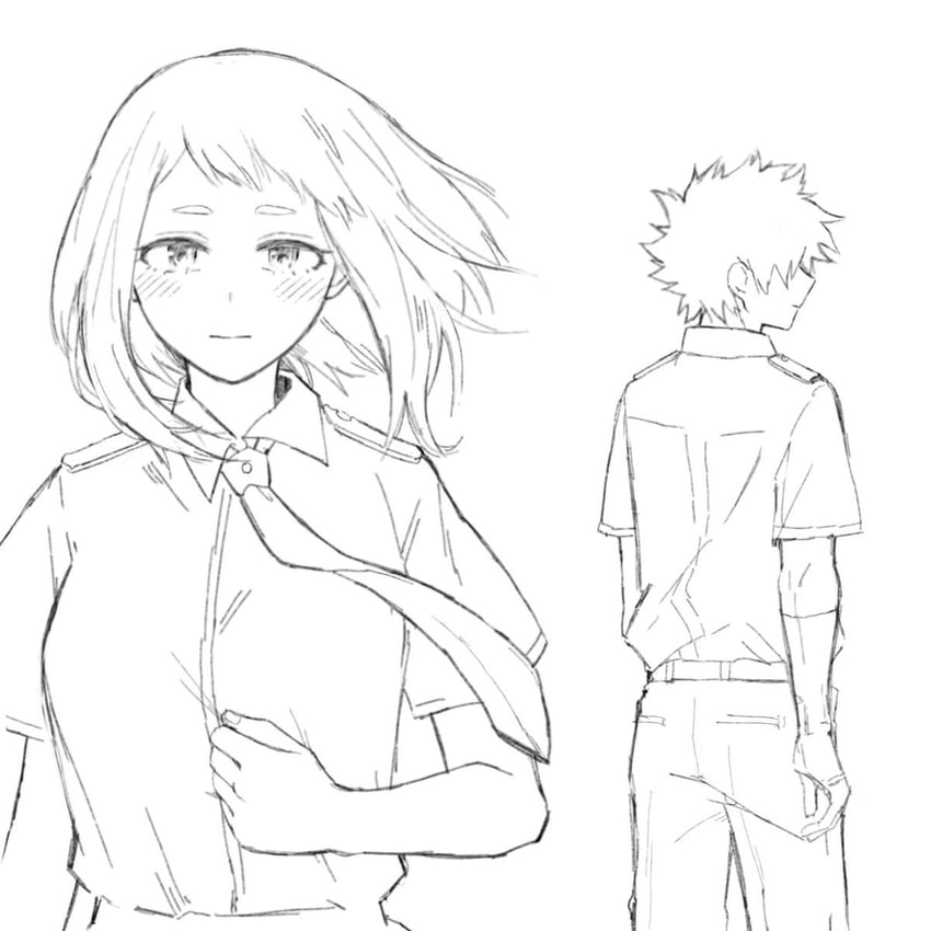 midoriya izuku and uraraka ochaco (boku no hero academia) drawn by honwaka_zz