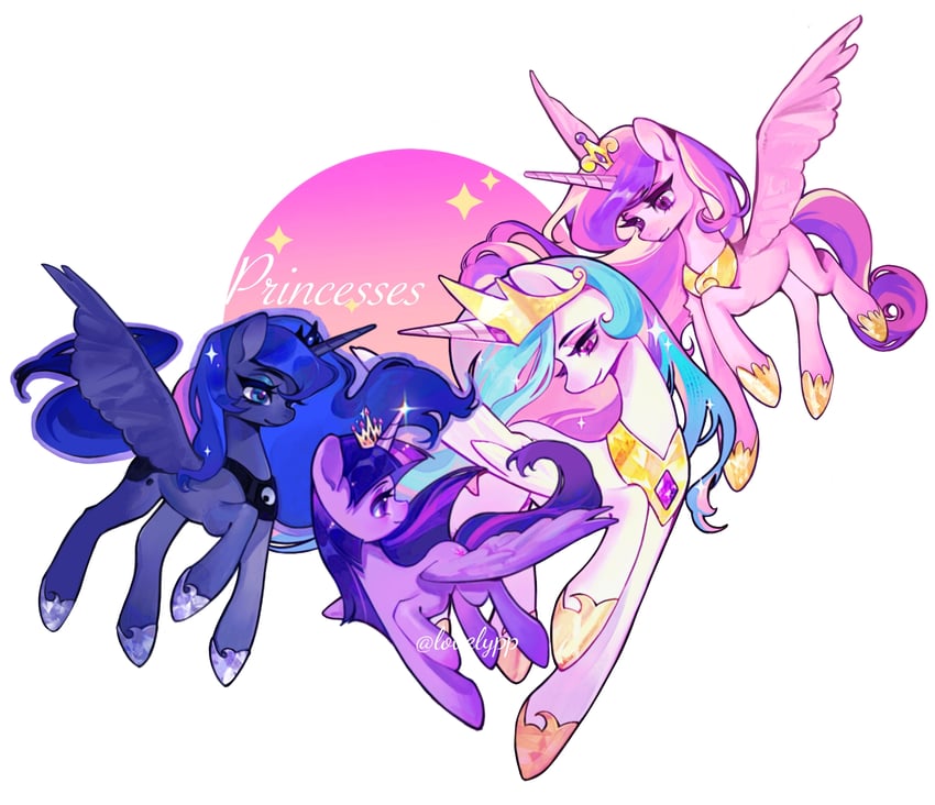 twilight sparkle, princess luna, princess celestia, and princess cadance (my little pony and 1 more) drawn by lovelypp