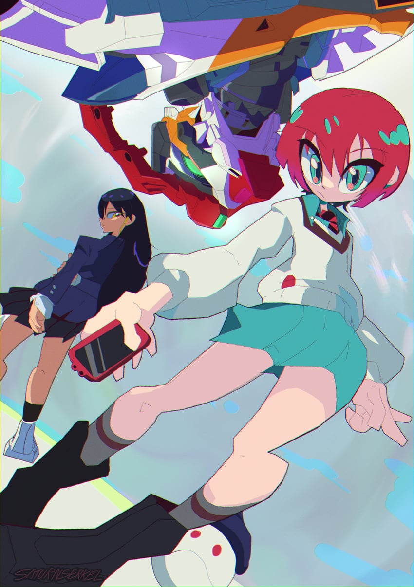 amate yuzuriha, haro, nyaan, and gquuuuuux (gundam and 1 more) drawn by saturnserkel