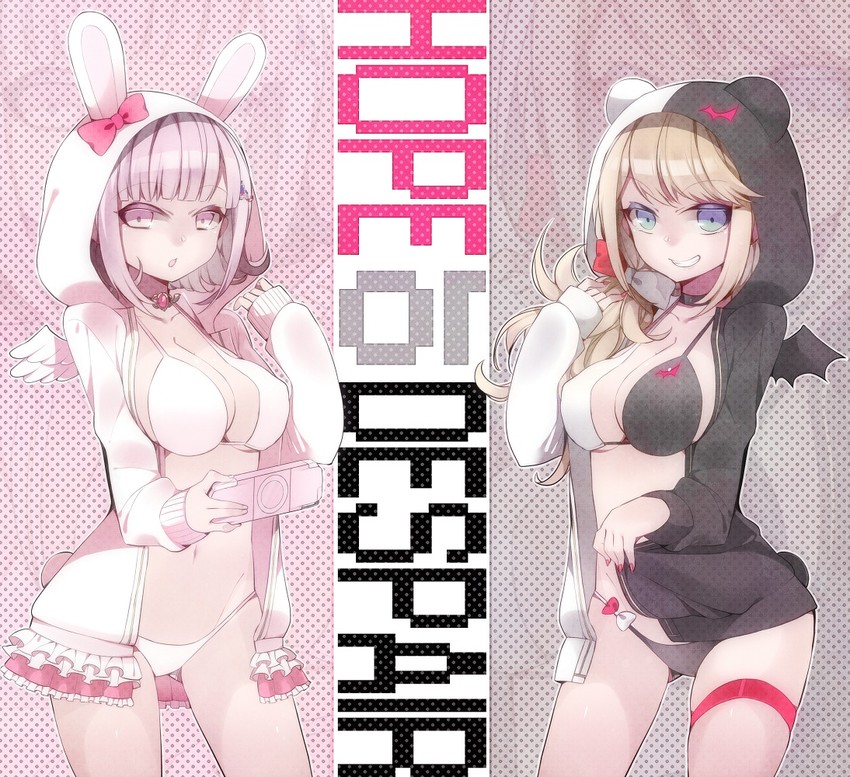 nanami chiaki, enoshima junko, monokuma, and usami (danganronpa and 3 more) drawn by lari