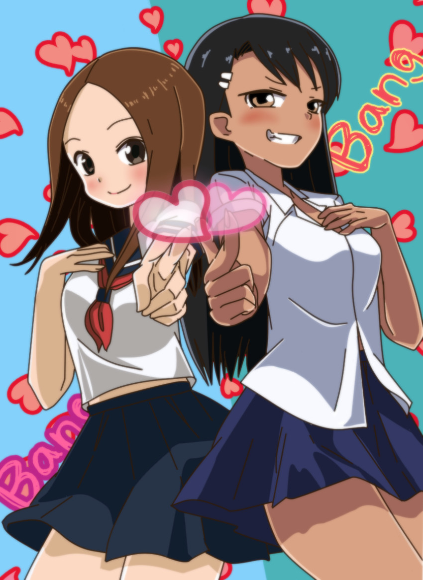 nagatoro hayase and takagi-san (ijiranaide nagatoro-san and 1 more) drawn by nonbiri_jirou