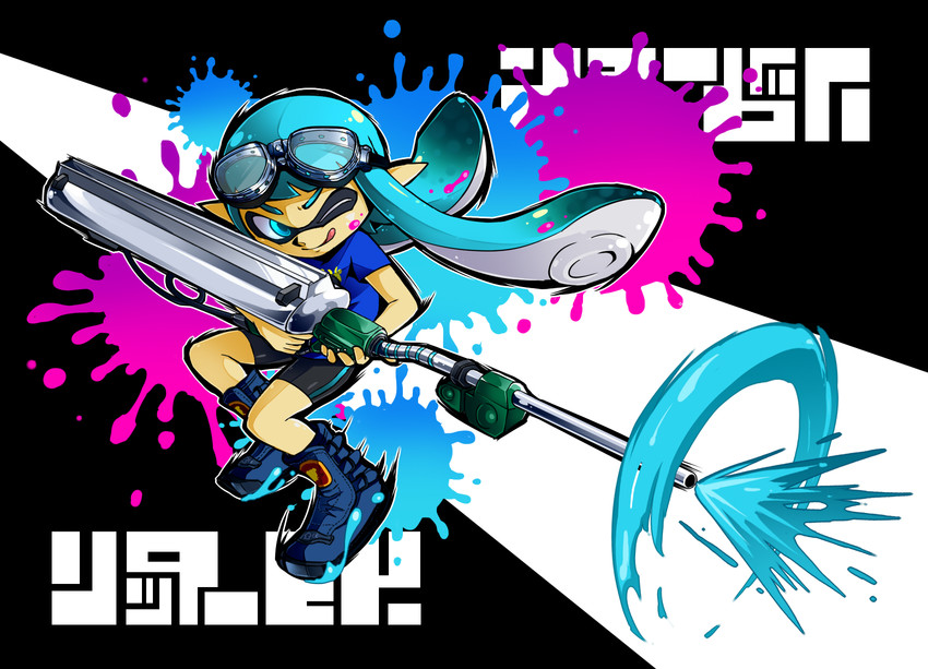 inkling player character and inkling girl (splatoon and 1 more) drawn by ho4