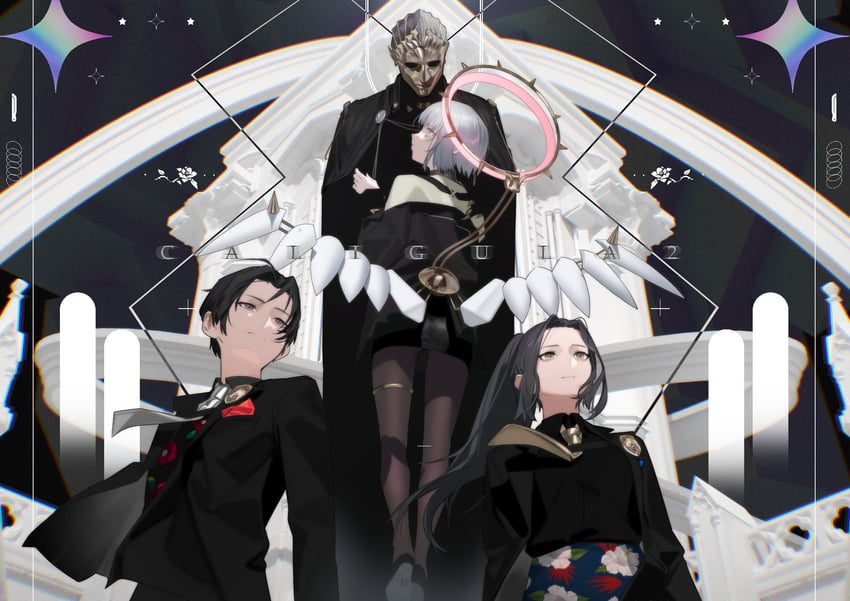 regret, male protagonist, female protagonist, and bluffman (caligula and 1 more) drawn by oguchi
