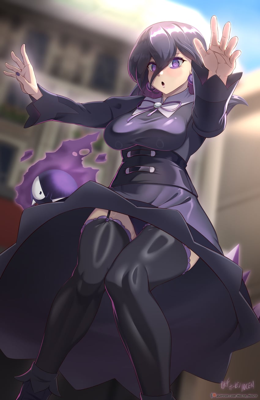 hex maniac, gastly, and haunter (pokemon and 1 more) drawn by vilde_loh_hocen
