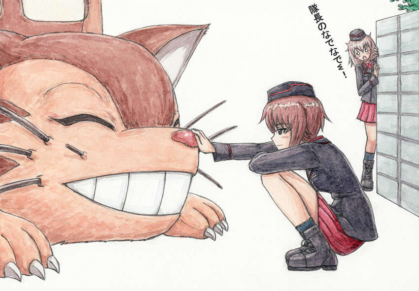nishizumi maho, itsumi erika, and nekobus (girls und panzer and 2 more) drawn by omachi_(slabco)