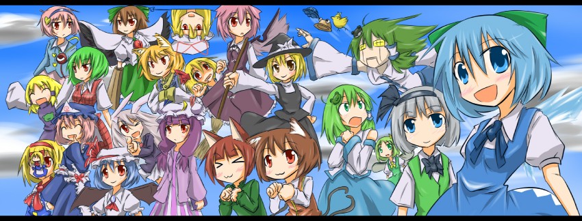kirisame marisa, remilia scarlet, kochiya sanae, konpaku youmu, alice margatroid, and 16 more (touhou) drawn by yuunama