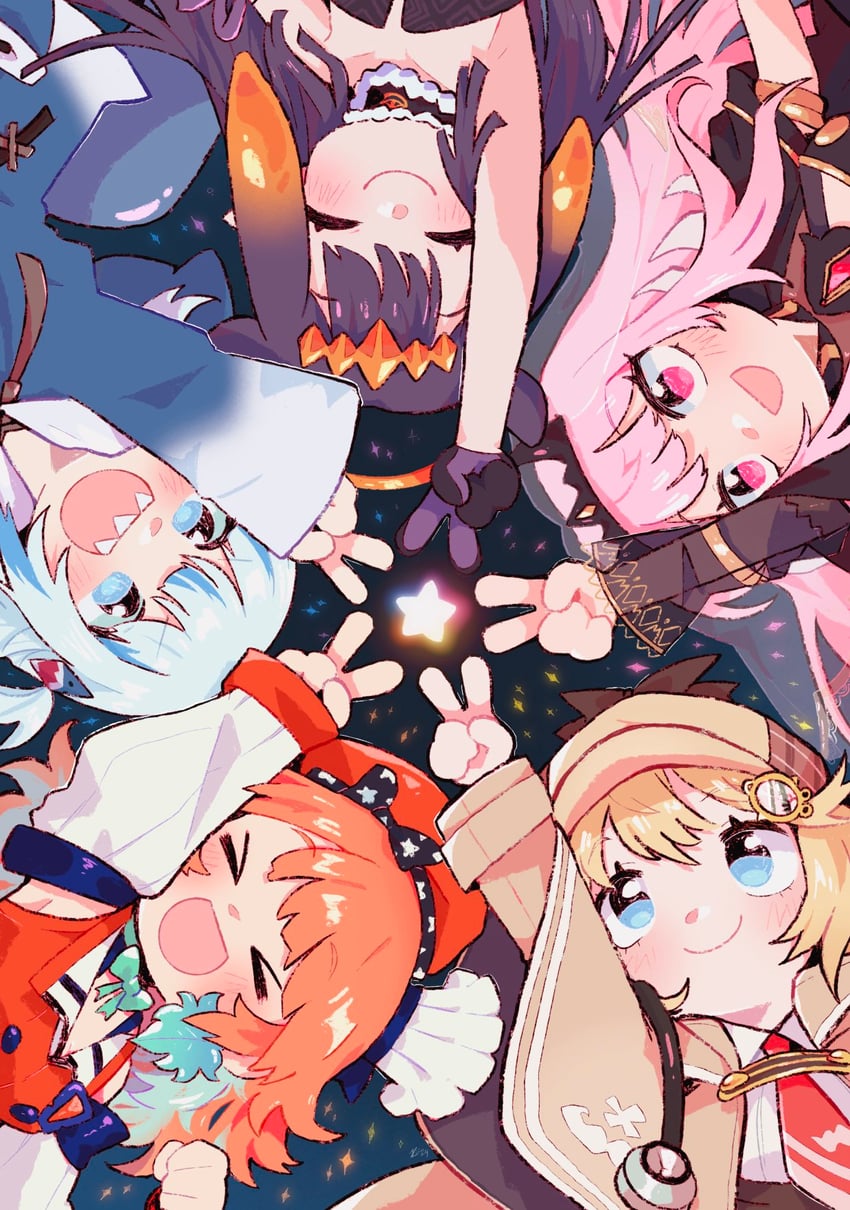 gawr gura, mori calliope, ninomae ina'nis, takanashi kiara, and watson amelia (hololive and 1 more) drawn by kitchupsandwich