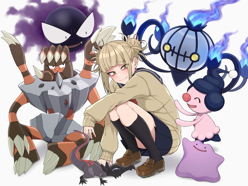 toga himiko, chandelure, ditto, gastly, mime jr., and 2 more (pokemon and 1 more) drawn by kobaji