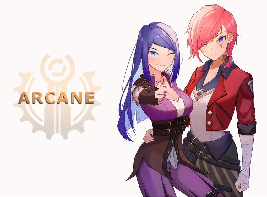 vi, caitlyn, arcane vi, and arcane caitlyn (league of legends and 1 more) drawn by kuroko1604