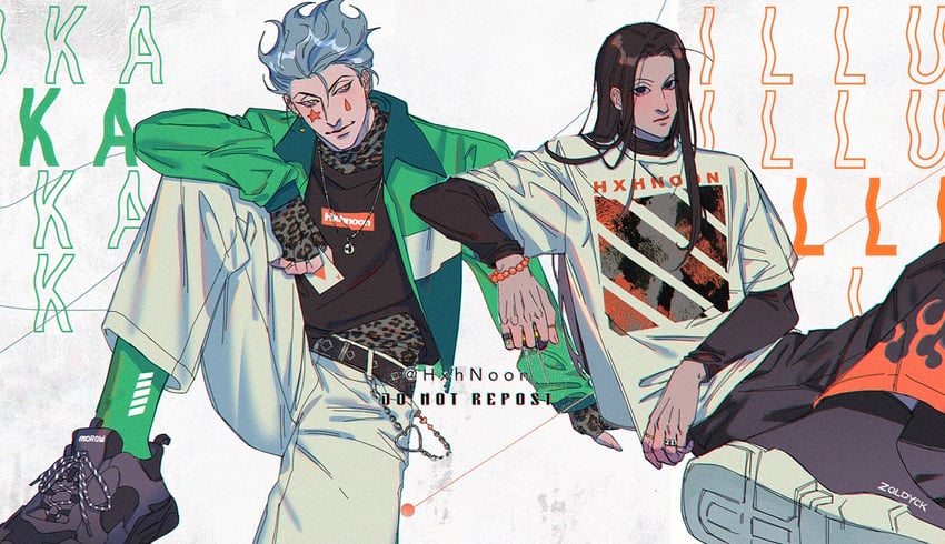 hisoka morow and illumi zoldyck (hunter x hunter) drawn by hxhnoon