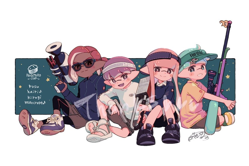 inkling player character, inkling girl, and inkling boy (splatoon) drawn by rechain