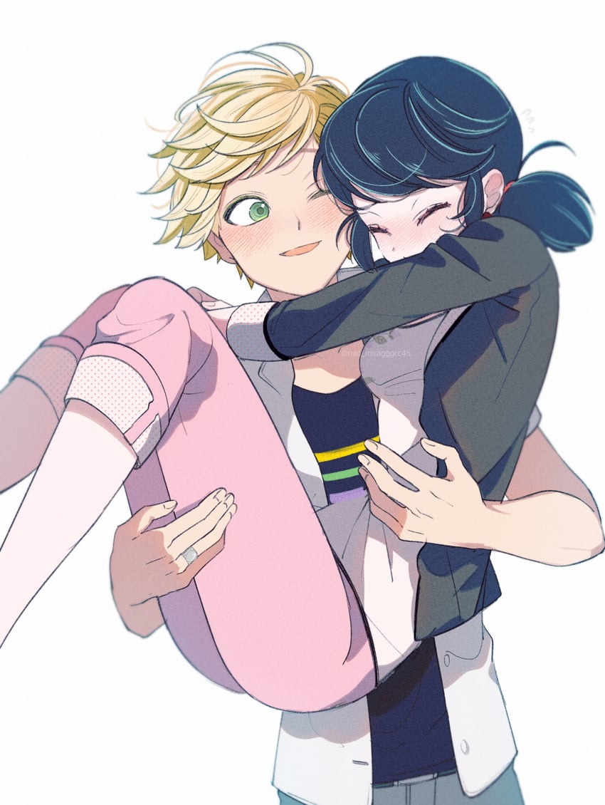 marinette dupain-cheng and adrien agreste (miraculous ladybug) drawn by seio_(nao_miragggcc45)