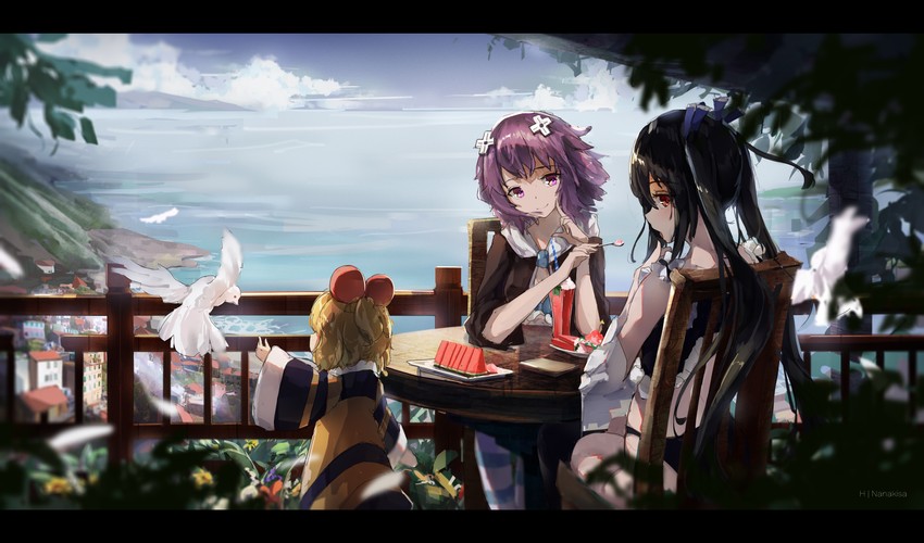 neptune, noire, and pish (neptune and 1 more) drawn by qianyi_yuantu_sheng
