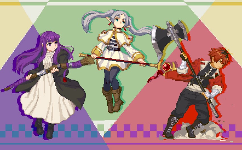 frieren, fern, and stark (sousou no frieren) drawn by tengu_nouzu