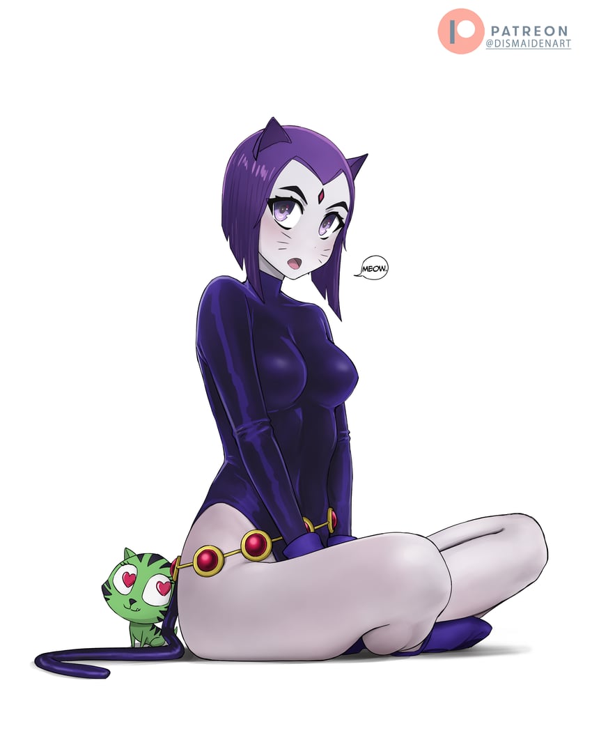 raven and beast boy (dc comics and 1 more) drawn by dismaiden