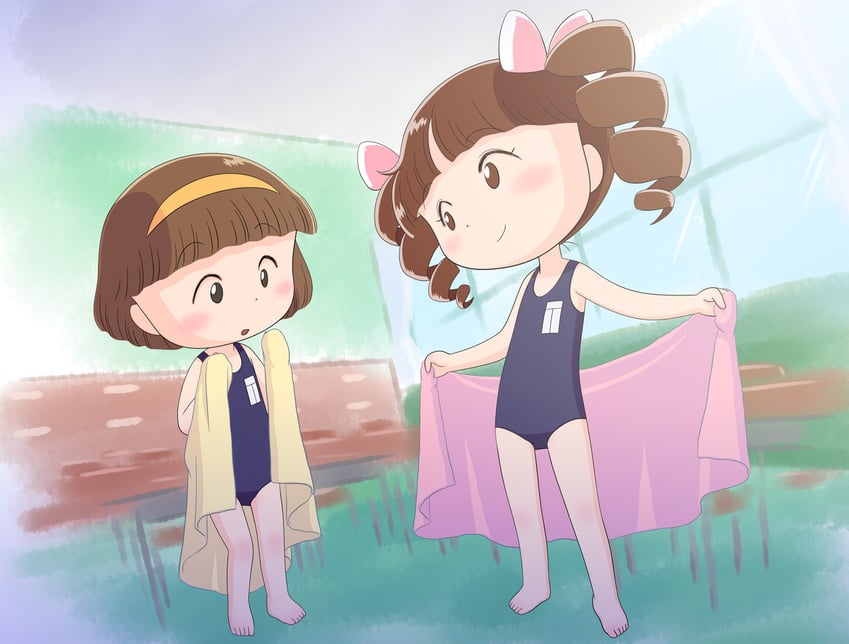 jougasaki himeko and sasayama kazuko (chibi maruko-chan) drawn by yamanokonza