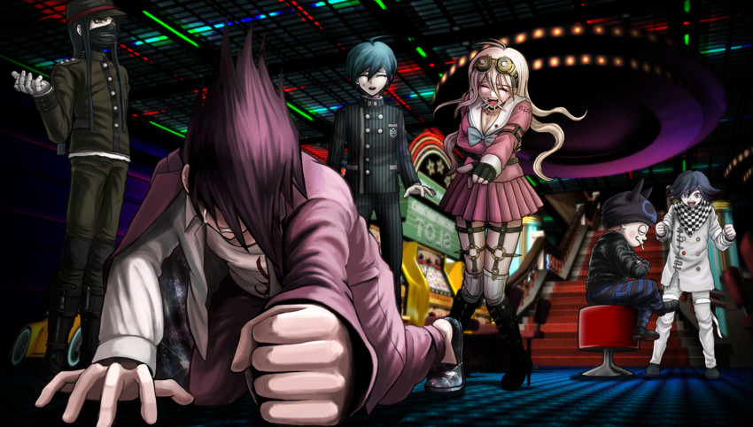 oma kokichi, saihara shuichi, momota kaito, iruma miu, hoshi ryoma, and 1 more (danganronpa and 1 more) drawn by shimadoriru