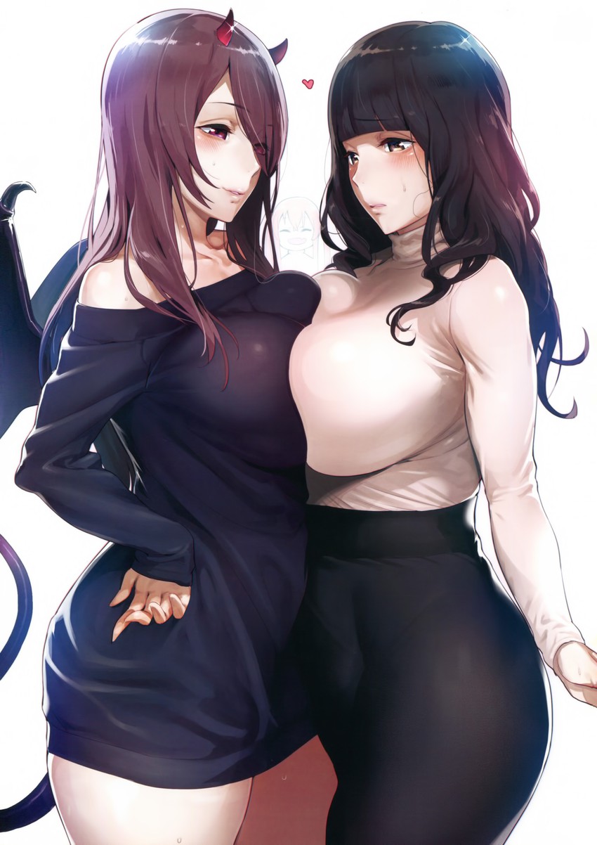 hinnyuu-chan, kyonyuu-chan, and succubus (original) drawn by ikuchan_kaoru