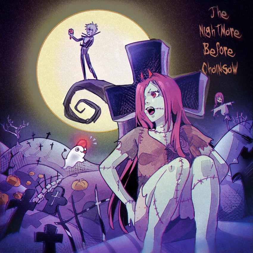 makima, power, denji, pochita, jack skellington, and 2 more (chainsaw man and 1 more) drawn by amachu_a