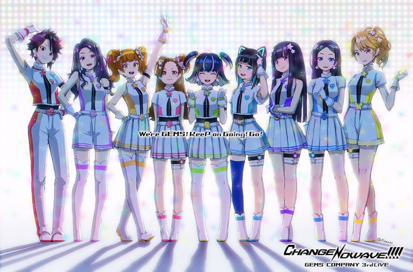 mizushina aoi, hase mikoto, naninu nene, akaba yukino, hoshina hinaka, and 4 more (gems company) drawn by kazuhi