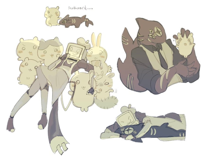 chiikawa, hachiware, usagi, momonga, painter, and 1 more (chiikawa and 1 more) drawn by 20seals