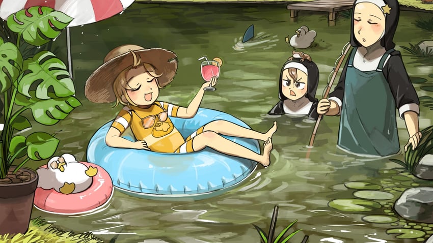 clumsy nun, froggy nun, and star nun (little nuns) drawn by diva_(hyxpk)