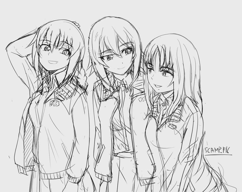 nishizumi maho, takahashi natsumi, and maaru ren (girls und panzer and 2 more) drawn by scamp_(scamp_f16)
