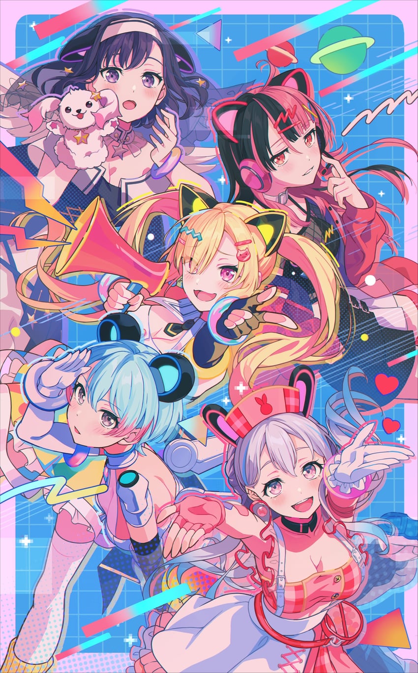 miyanaga nonoka, nakamachi arale, sengoku yuno, minetsuki ritsu, and fuji miyako (bang dream! and 1 more) drawn by nobusawa_osamu