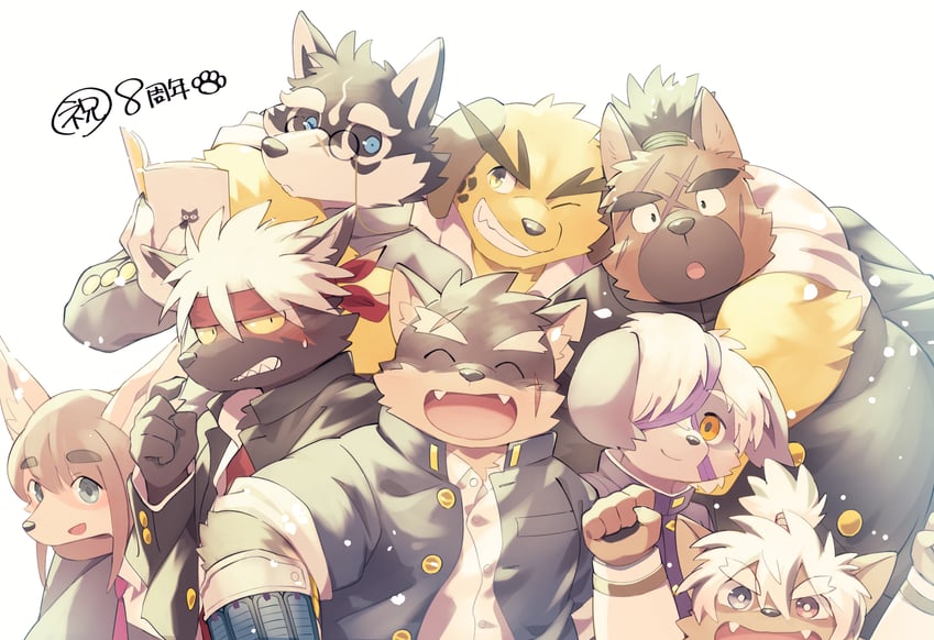 moritaka, yasuyori, tadatomo, masanori, tanetomo, and 3 more (tokyo afterschool summoners) drawn by kinoshita_jiroh