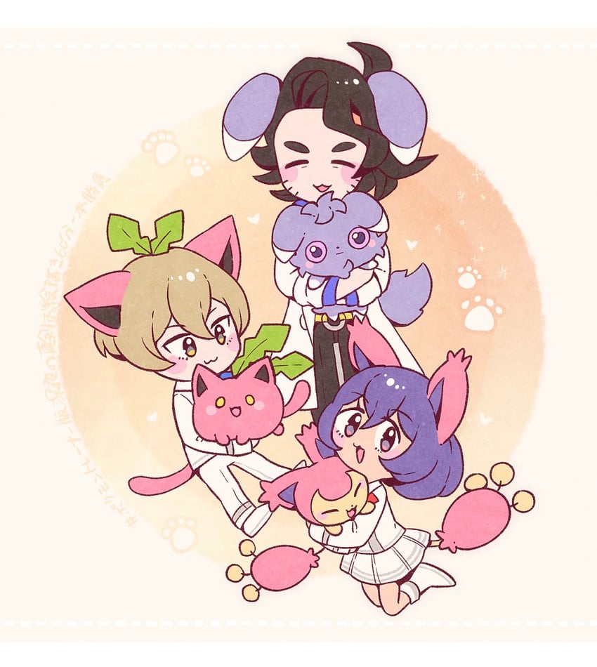 hoppip, skitty, espurr, professor sycamore, sina, and 1 more (pokemon and 1 more) drawn by gohan_(horth-waribasi)