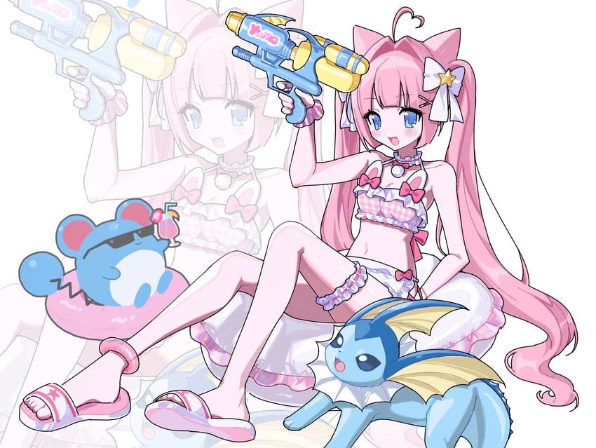 vaporeon and marill (original and 1 more) drawn by 25g_lie