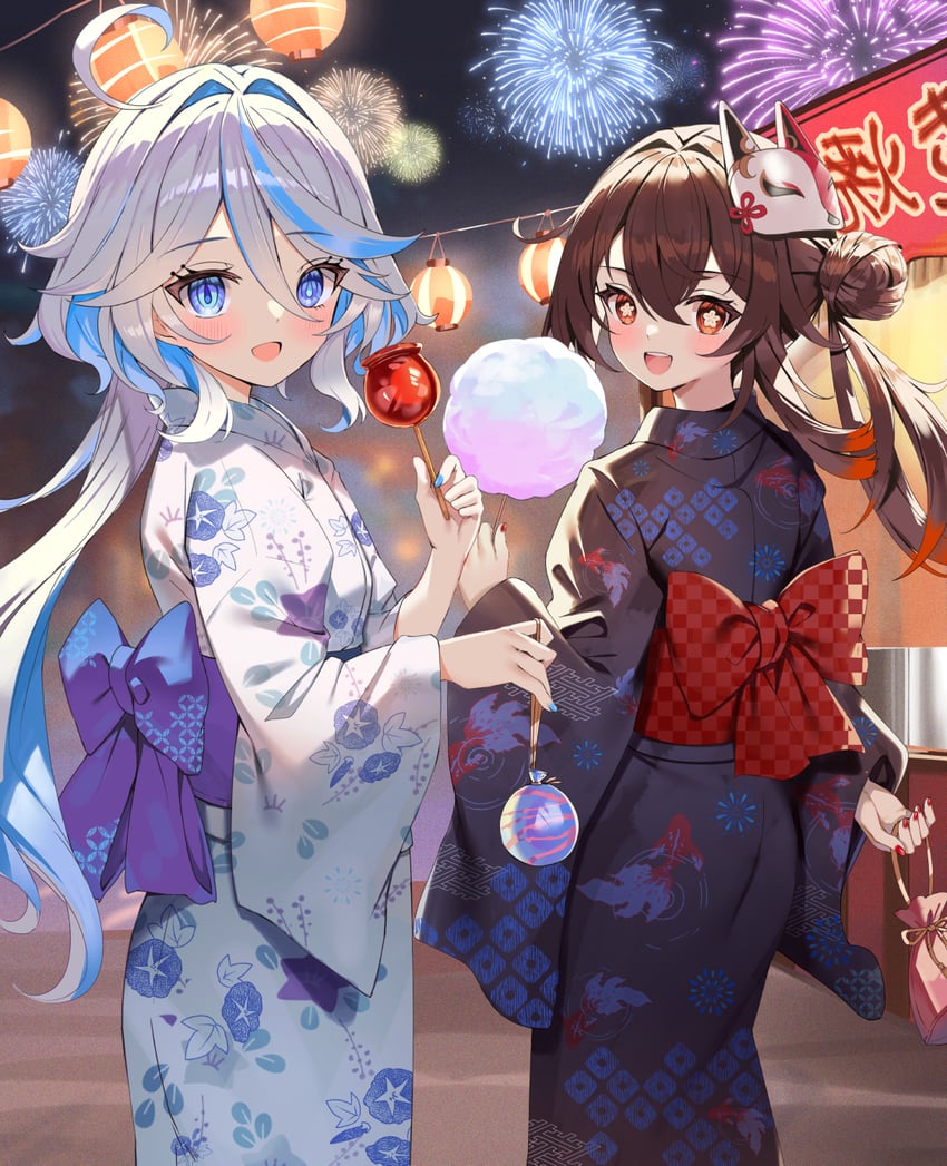 hu tao and furina (genshin impact) drawn by tsukise_miwa