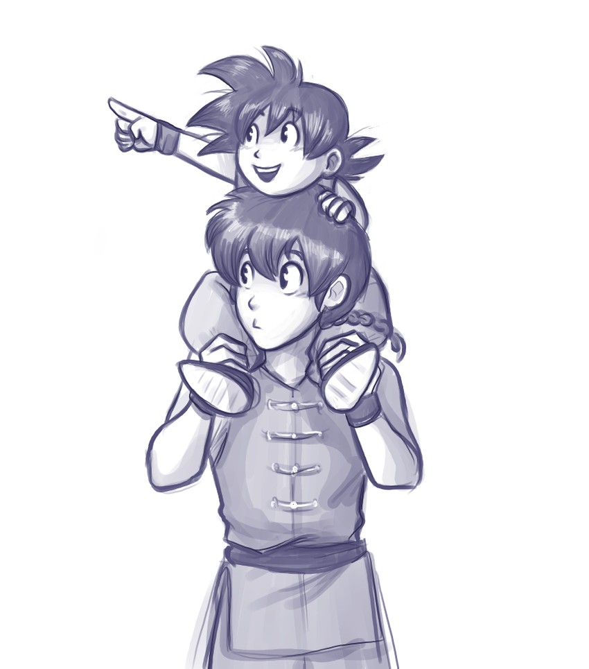 son goku and saotome ranma (dragon ball and 1 more) drawn by drawfag