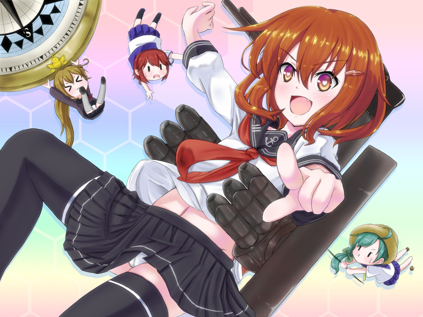 ikazuchi, fairy, rashinban musume, hiyoko, 61cm triple torpedo mount, and 1 more (kantai collection) drawn by shintarou_(leaf-rain)