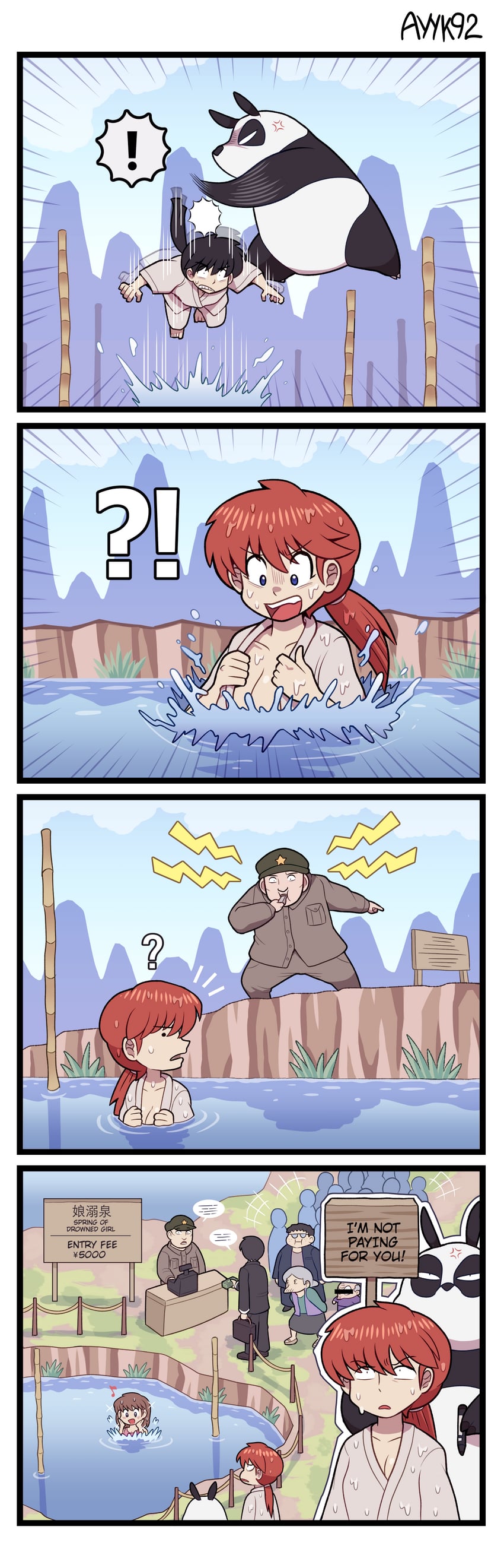 ranma-chan, saotome ranma, happosai, and saotome genma (ranma 1/2) drawn by ayyk92