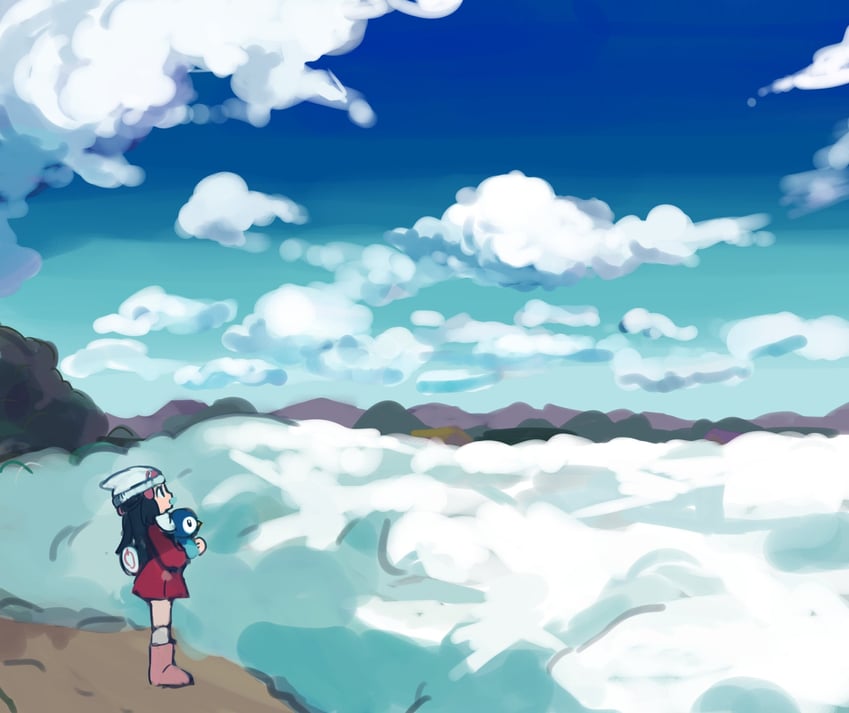 dawn and piplup (pokemon and 2 more) drawn by shichibee_(stm_mimi)