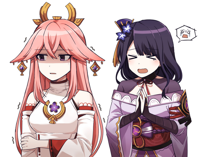 raiden shogun and yae miko (genshin impact) drawn by lix_(iroiro3843)