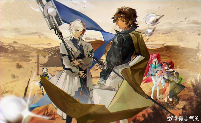 thorns, weedy, ray, elysium, thorns the lodestar, and 2 more (arknights) drawn by you_zhiqi_de