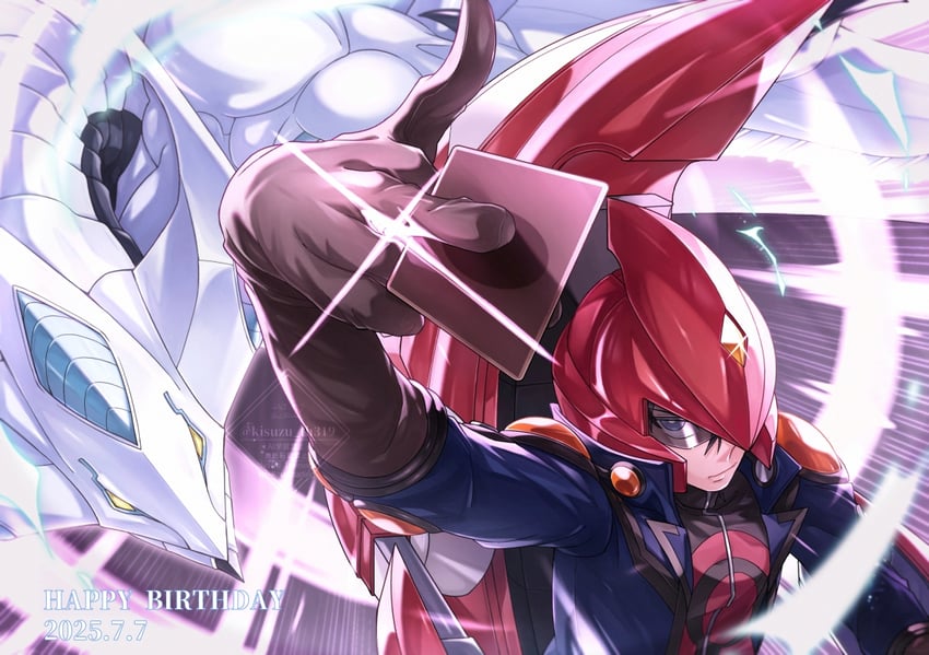 fudo yusei and shooting star dragon (yu-gi-oh! and 1 more) drawn by kisuzu_th319