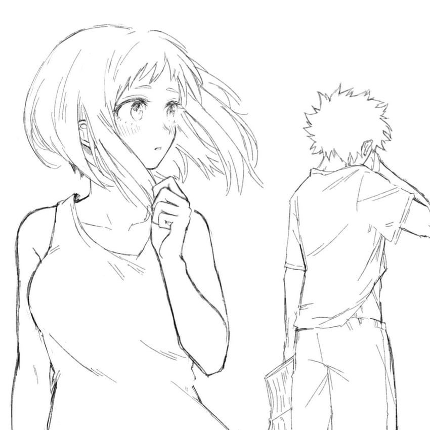 midoriya izuku and uraraka ochaco (boku no hero academia) drawn by honwaka_zz