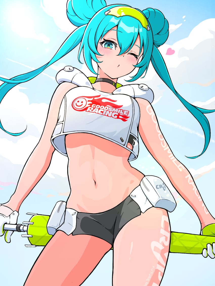 hatsune miku and racing miku (vocaloid and 1 more) drawn by uzuki_sena